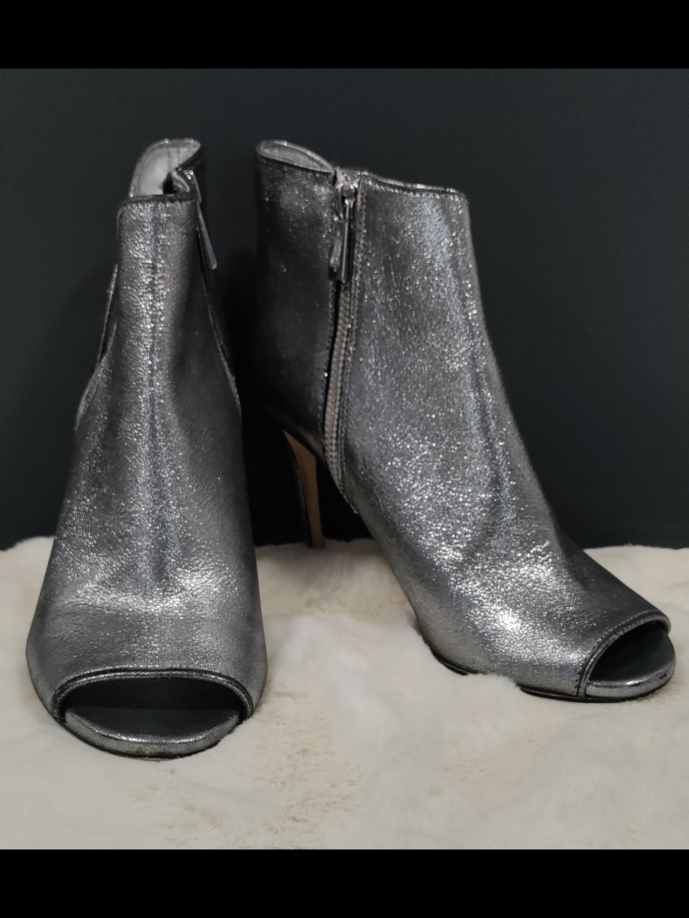 Michael Kors Metallic Genuine Leather Peep-Toe Booties-Size 6
